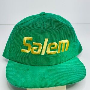 Vintage Green Corduroy Salem Cigarettes Cap with Gold Embroidery